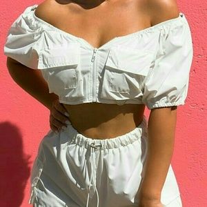 White Crop Top and matching bottoms